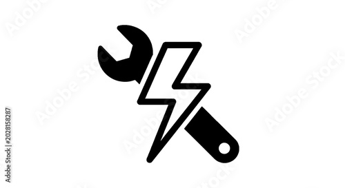 фотографія Black wrench with lightning bolt handle.