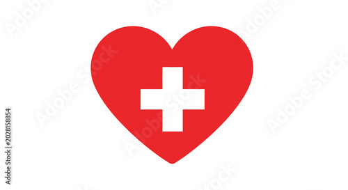 red heart with white swiss cross icon isolated on white