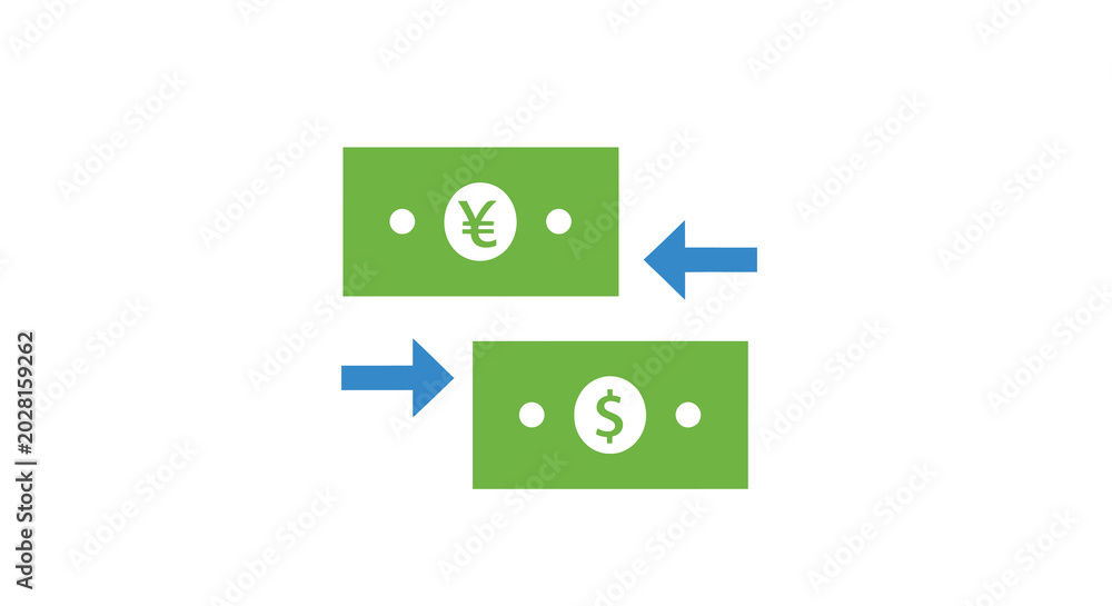 Fototapeta premium Currency exchange icon with yen to dollar conversion flat vector