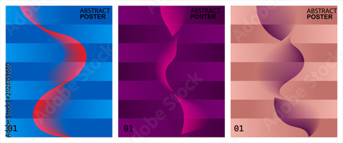 Obraz na płótnie Set of three abstract posters with wavy fluid shapes and colorful horizontal str