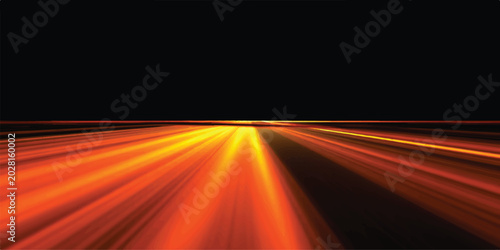 Fotografia Abstract orange speed lines effect on black background with light trails energy
