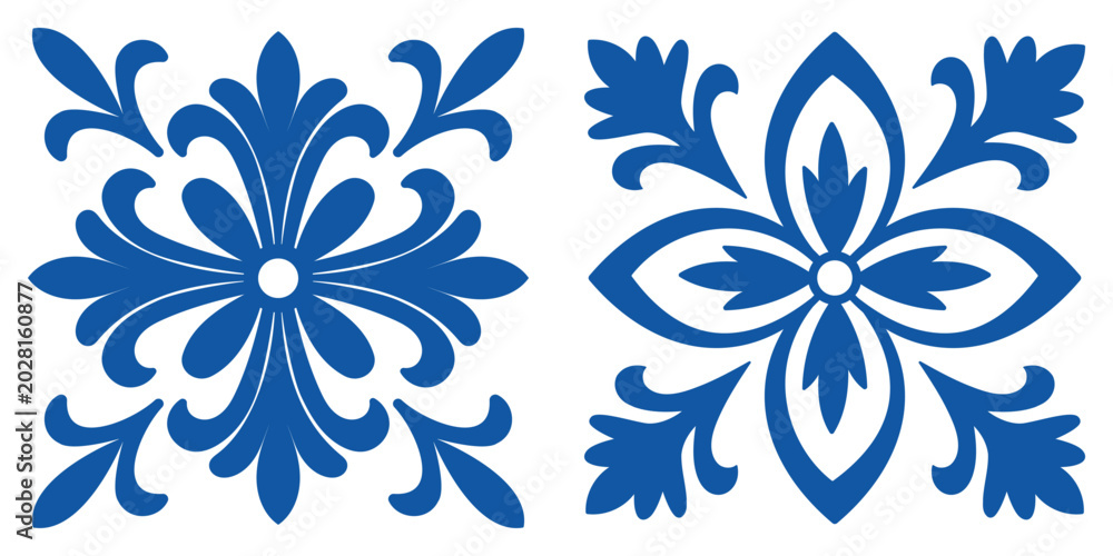 Obraz premium Portuguese ceramic tile collection with Mediterranean blue mosaic patterns, ornamental designs, and traditional azulejo motifs for elegant tile flooring and decorative interiors.