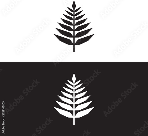 Minimalist geometric fern leaf logo design template. Vector botanical branch illustration for eco cosmetics, luxury spa, and wellness branding.