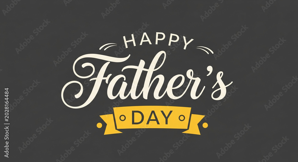 Obraz premium Happy Father's Day text in stylized font on a dark grey background, symbolizing celebration and appreciation for fatherhood