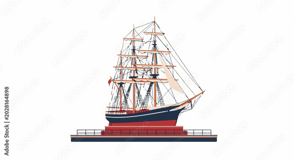 Naklejka premium Elegant tall ship with sails unfurled on a white background