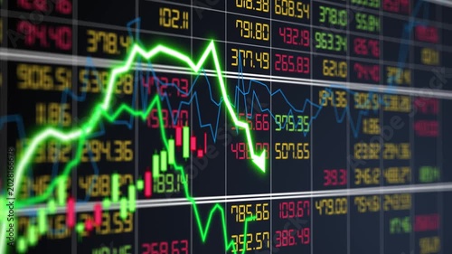 Digital graph chart on display concept, large display of daily price and quotation value, Indicator financial stock