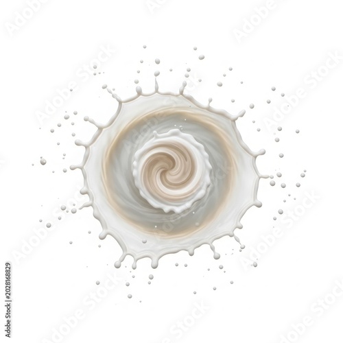 Dynamic white milk splash swirl creating an abstract liquid vortex isolated on a clean white background