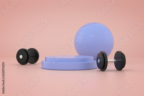 Schilderij op canvas Sport equipment background for stage on pink background trendy 3d render