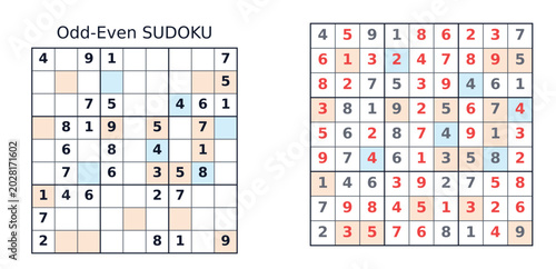 Bild auf Leinwand Medium odd even Sudoku puzzle worksheet with solution