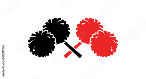 Red and black pom-poms on white background, cheerleading, sports, dance