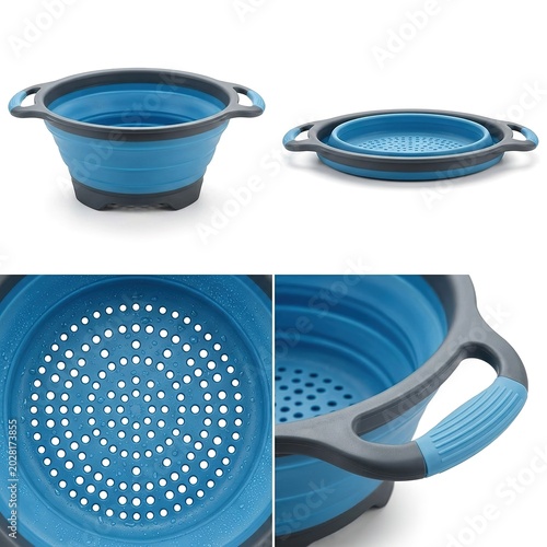 Space-Saving Collapsible Blue Kitchen Colander w/ Strainer & Ergonomic Handles Compact, Durable &