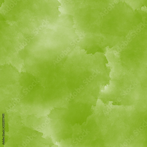 Seamless pattern with green watercolor texture in soft abstract composition. Hand drawn watercolor drawing illustration, ideal for textile fabric wallpaper packaging wrapping paper design.