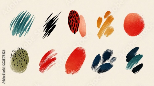 96.Artistic vector pack of abstract brush marks and organic forms, hand drawn style, textured strokes, modern abstract background elements