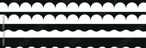 Photos A minimalist black and white line drawing featuring a pattern of repeating scall