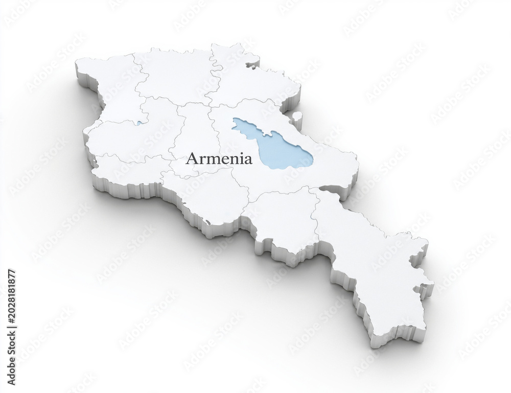 Obraz premium Armenia white 3d map with regional borders and lake for educational infographic and corporate presentation