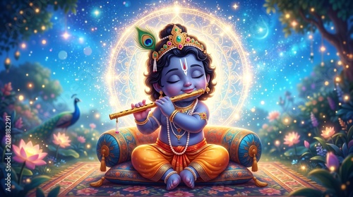 Shree Krishna janmashtami design background. Krishna birth festival background 2025.