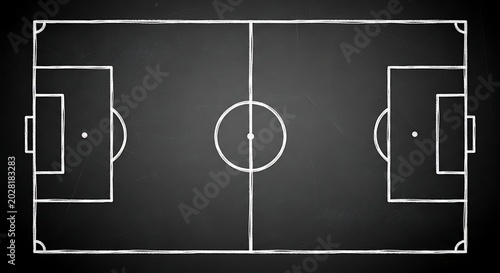 Chalk drawing of a soccer field on a black chalkboard background