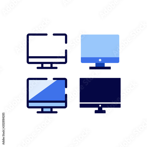 Computer Monitor Line Flat Outline Vector Icons Collection