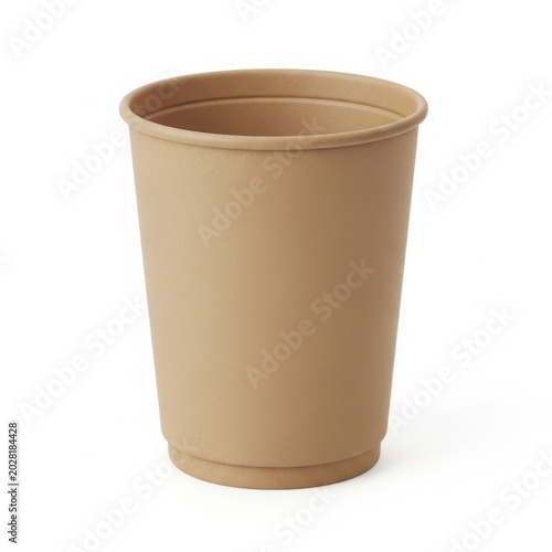 Empty light brown paper cup isolated on white background for coffee shop branding and sustainable packaging design concepts and product mockups