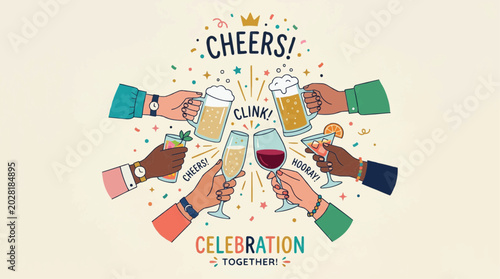 Celebration drinks cheers hands flat 2d vector isolated background