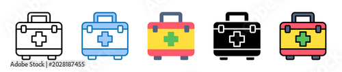 Medicine Box multiple style icons set design vector illustration. 