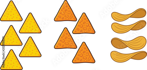 Obraz na plátně Crunchy Nacho Tortilla Chips and Wavy Potato Crisps Collection for Snack, Fast F