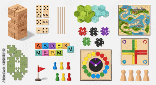 Canvastavla Educational game icons, puzzle pieces, wooden toys, colorful learning tools, 25