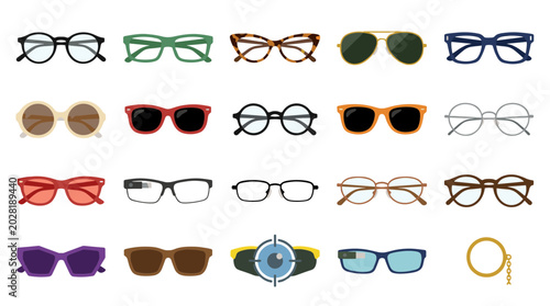 Tableau sur toile Eyeglasses and Sunglasses Icon Set Collection with Fashion Frames, Optical Lense