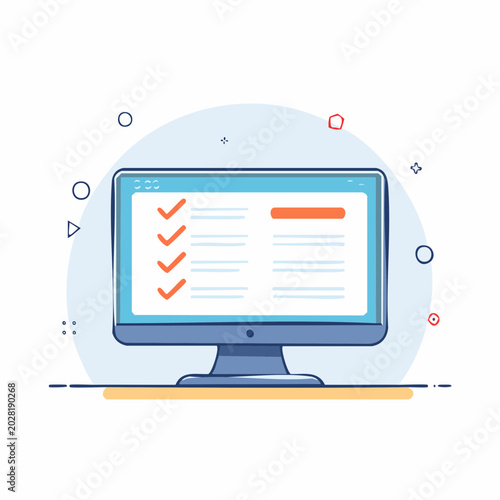 Computer Screen Displaying a Checklist with Checkmarks