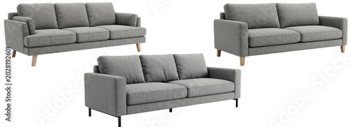 Foto Sleek grey three-seater sofas in modern minimalist style, featuring clean lines,