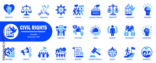 Civil rights editable solid icon set modern design vector illustration isolated on white background concept.