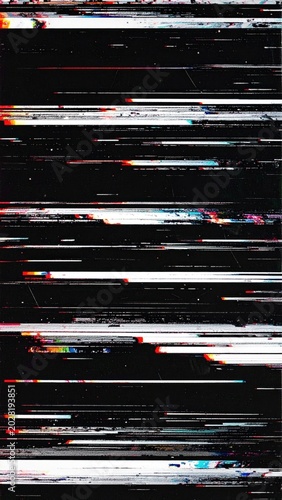 Abstract digital distortion creating a dynamic background with horizontal lines and static noise, evoking a sense of technological malfunction or vintage screen interference
