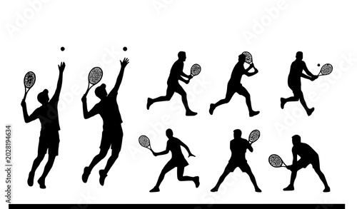 Konstfotografi Minimal Tennis Athlete Silhouette Set with Editable Sports Action Poses