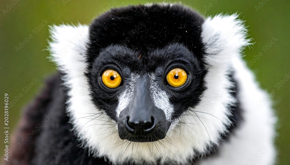 Fototapeta premium A close-up of a lemur's face with striking yellow eyes (2)