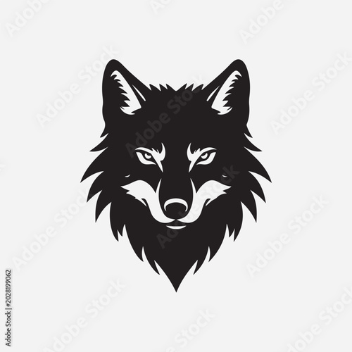 Aggressive wolf head silhouette illustration featuring sharp fur details and intense gaze for bold emblem logo design isolated on a minimalist grey background