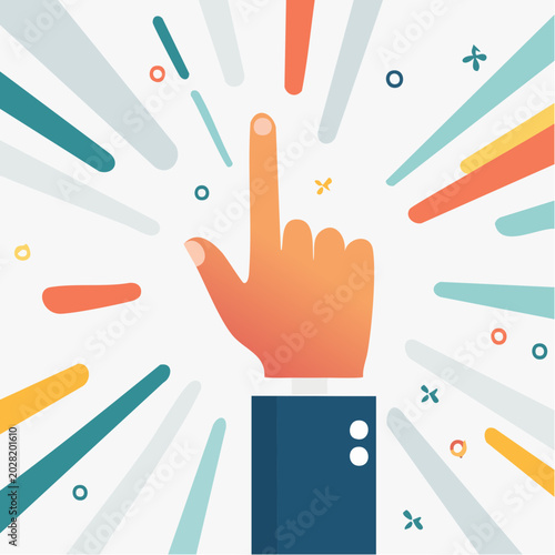 Hand pointing finger with abstract colorful background