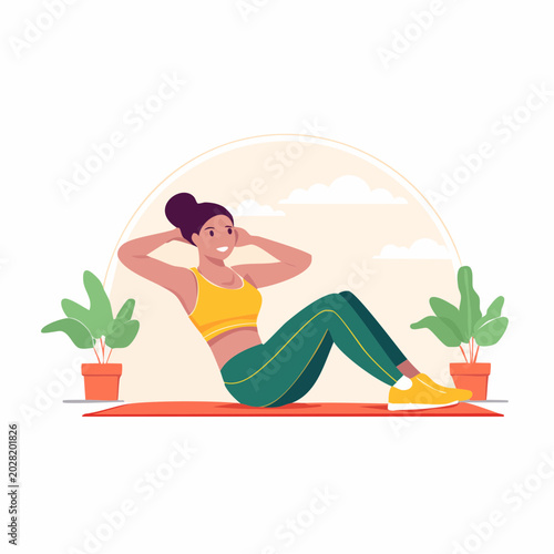 Woman Doing Crunches on Yoga Mat