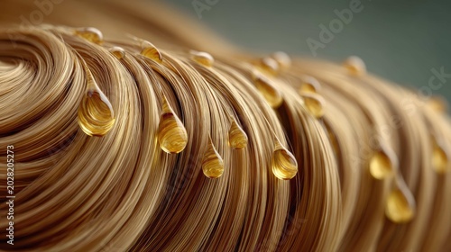 Close-up View of Glossy Hair Strands with Natural Oil Drops for Hair Care and Beauty Concept