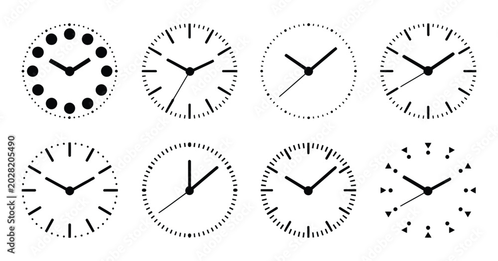 Foto Circle watch face icon set featuring round clock dial, time scale markers, stopw