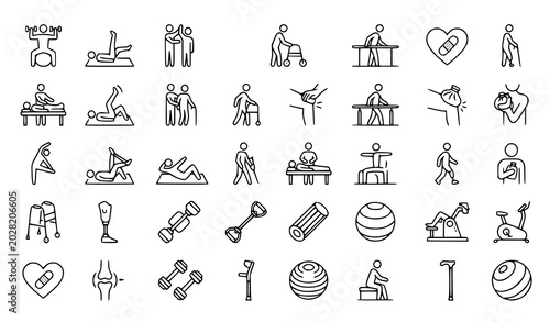 Canvastavla Healthcare rehabilitation and therapy line icon vector collection isolated on wh