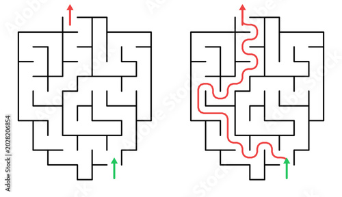 Konstfotografi Maze with two paths showing solution on the right side