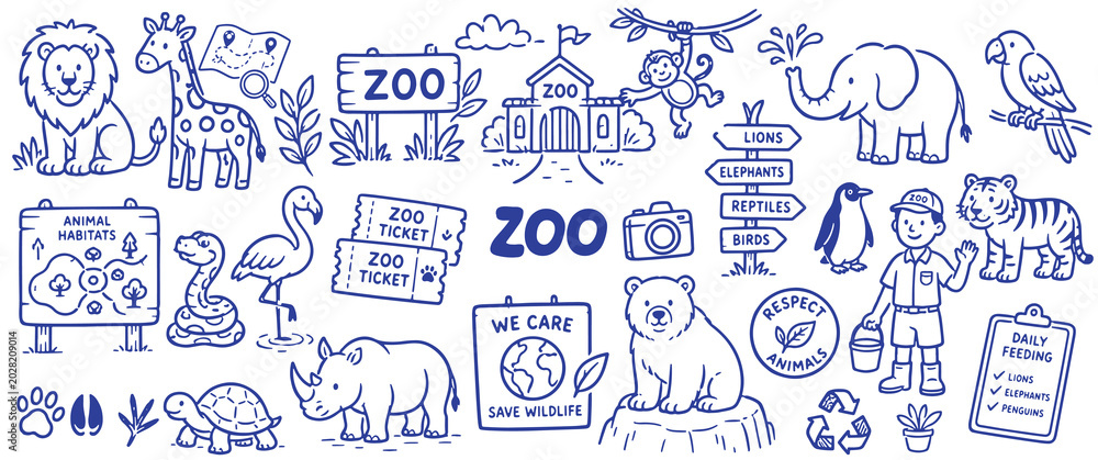 Фотография Zoo concept drawing illustration set
