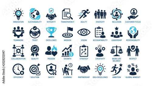 Obraz na plátně Business icons set for companies and organizations  teamwork collaboration leade