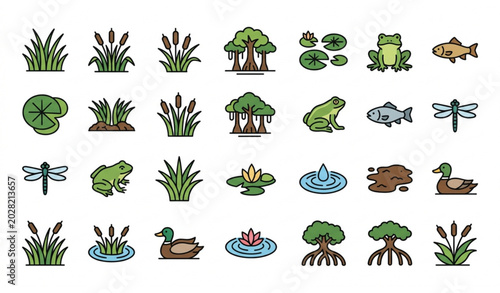 Foto Pond ecosystem icons