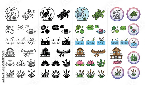Foto Water garden and pond icon set