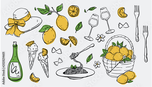 Foto Sketch set of lemons and cutrus desserts