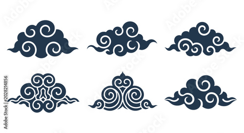 Set of traditional Asian cloud patterns with intricate swirls.