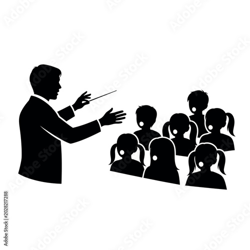 Quadro su tela conductor leading orchestra musicians performing.