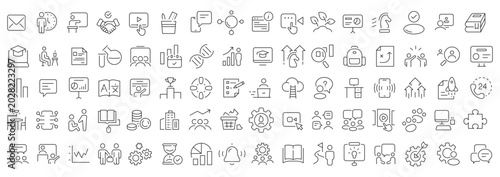 Business management and success line icons collection, large set of linear signs and symbols.