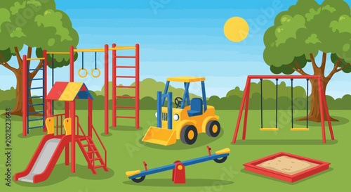 Foto Playground equipment, kids' playset, outdoor recreation, colorful illustration,